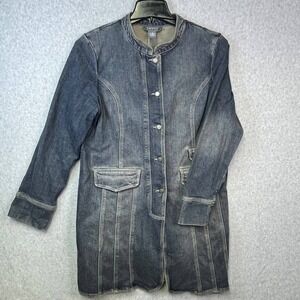 Motto‎ Denim Jacket Women's Medium Long Blue Pepper Style Retro Utility Coat